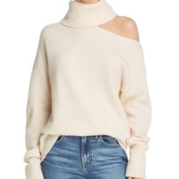 Paige Raundi Sweater Ivory Medium Wool Cold Shoulder Long Sleeve Turtleneck - Picture 1 of 14